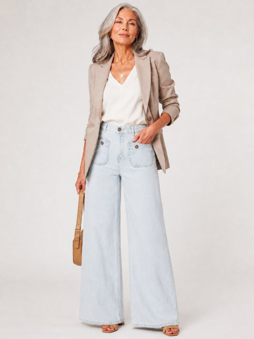 Zara High Rise Pale Blue Vintage Inspired Pocket Trouser Wide Leg Jeans Size 6